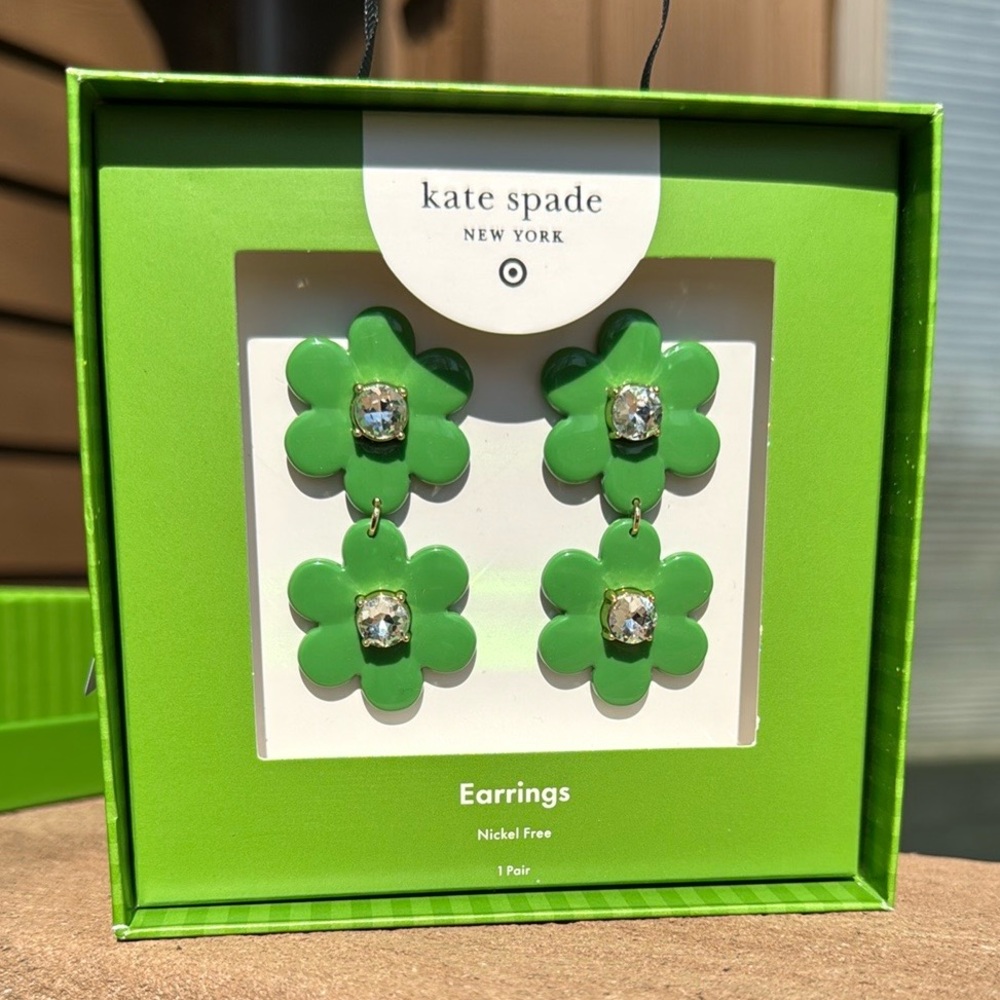 NWT! Kate Spade X Target Green Flower Rhinestone Dangle Earrings